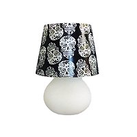 Abajur Micro Lampe Caveira Ø15x20cm Polietileno Branco e Preto.