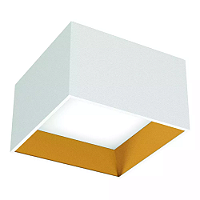 Plafon de Sobrepor LED Dhari Quadrado Recuado 5000K 18,3W Bivolt 17,7x17,7x11cm Corpo Branco Fosco e Refletor Dourado Acetinado.