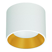Spot de Sobrepor LED Dhari Redondo 3000K 9,1W Bivolt Ø13,9x11cm Corpo Branco Fosco e Refletor Dourado Acetinado.
