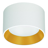 Plafon de Sobrepor LED Dhari Redondo Recuado 5000K 18,3W Bivolt Ø17,9x11cm Corpo Branco Fosco e Refletor Dourado Acetinado.