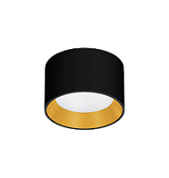 Plafon de Sobrepor LED Dhari Redondo Recuado 2700K 18,3W Bivolt Ø17,9x11cm Corpo Preto Acetinado e Refletor Dourado Acetinado.