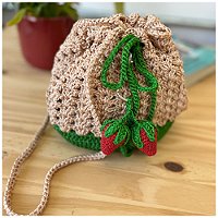Bolsa Pouch Camila em Crochê Bege Com Chaveiro