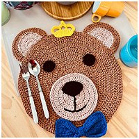 Sousplat Decorativo Infantil de Crochê Ursinho com Coroa