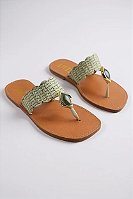 Sandalia Rasteira Feminino Littz Chinelo Tira Larga Off White/Verde/Marm.Verde