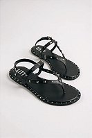 Sandália Feminina Littz Rasteira Tira Com Spikes E Fivela Preto/Onix