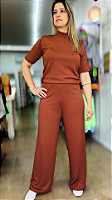 CONJ FEM CALÇA + BLUSA MARROM