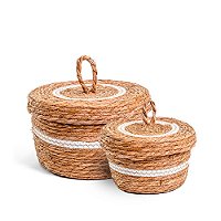 Cesto de Fibra Com Tampa Redondo - Jogo 2 Peças