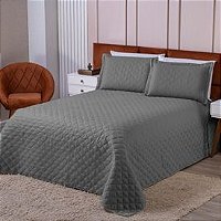 Cobre Leito Liso Matelado Casal Padrão Veneza Cinza 3 Peças