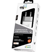 CARREG USB TIPO C + USB 2.1A ELG W124 BR
