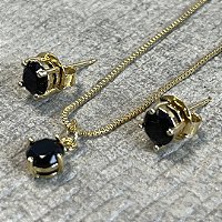 CONJUNTO PONTO DE LUZ PRETO NO DOURADO - PRATA 925