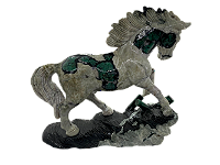 Escultura de cavalo em pedra semi-preciosa - xisto de esmeralda - obra de arte