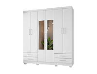 Roupeiro Santiago II 6 Portas C/espelho - Branco Brilho