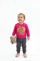 Conjunto Infantil Kyly Moletom Flanelado Pink e Cinza Casinha Doce