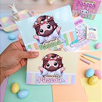 Kit Mine Livrinho de Colorir Páscoa com Mine Lápis de Cor Lembrancinha Infantil