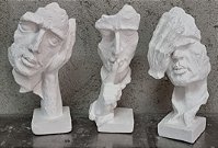 Trio de Mascaras Sabedoria 24cm Gesso Cru