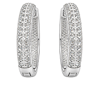 Brinco Argola Prata 925 com Zircônias Cravejadas Estilo Pavê