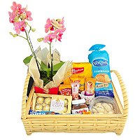 Cesta de Café da Manhã e Orquídea