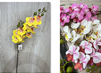 Haste Artificial de Orquídea Phalaenopsis Amarela com Detalhes Rosas e Botões Verdes