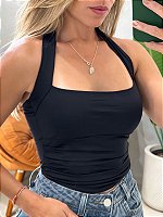 Cropped em Poliamida Frente Única Plissado Leticia Ref. 1901