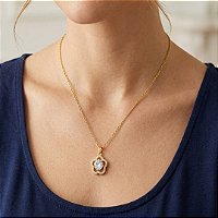 COLAR PINGENTE FLOR CRAVEJADA CRISTAL AÇO DOURADO 316L⭐️