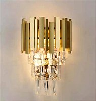 Arandela de Parede 30x22cm para 2 Lâmpadas E14 em Metal Dourado e Cristal Transparente