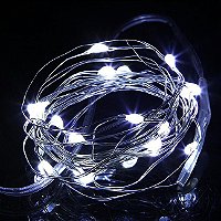 Cordão de Cobre 30 LEDs Fio de Fada 3 Metros Branco Frio Pilha