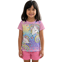 Camiseta Infantil Menina Estampa Duo Unicórnio