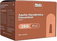 Agulha Hipodérmica 13x0,45mm 26G Marrom Caixa C/100 Unidades - Medix