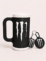 COMBO PORTA CANECA MONSTER PRETO E BRANCO