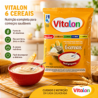 Mingau Infantil Vitalon 6 Cereais 180g Fase 1 Com Vitaminas Ferro Zinco e Cálcio