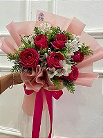 Buquê frave 6 rosas e 3 astromélias