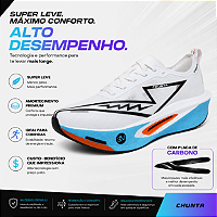 Tênis de Corrida com placa de Carbono Chunta responsivo Branco e Azul