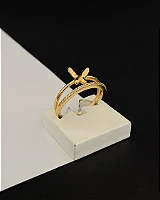 Anel Duplo Cravejado com detalhe Banhado em Ouro