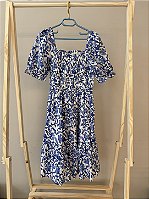 Vestido midi branco e azul em algodão, Marca Zara, Tamanho 10 anos