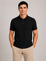 Polo Algodão com Elastano Preta Confortável