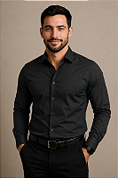 Camisa Social, Masculina, Preta
