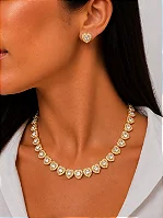 Conjunto Riviera Folheado Ouro 18K Coração Cristal