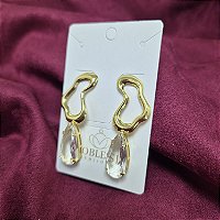 BRINCO ORGÂNICO COM CRISTAL BANHADO OURO 18K