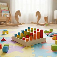 Pinos de Encaixe Brinquedo Educativo Infantil em Madeira Pedagógico