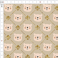 Tricoline Estampada - Ursinhos Fundo Azul Bege - 50 cm