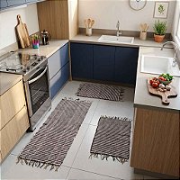 Jogo de Tapetes Zebrinha para Cozinha | 3 Peças com Passadeira 50x160 cm