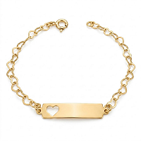 Pulseira Infantil Coração Vazado Personalizada com Nome Gravado a Laser Banhada a Ouro