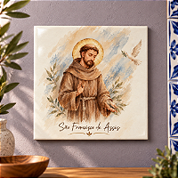 Azulejo Decorativo São Francisco de Assis “Fé, Paz e Amor à Natureza” 20x20 cm – Fenari - 1 Unidade