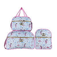 Kit Mala Bolsa Maternidade 3 Peças – Mala Grande, Mala Média e Mochila Unicornio