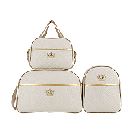 Kit Mala Bolsa Maternidade 3 Peças – Mala Grande, Mala Média e Mochila Bege