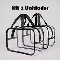 Kit 2 Bolsa Necessaire Transparente Feminina Organizadora - Preto