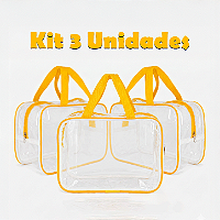 Kit 3 Bolsa Necessaire Transparente Feminina Organizadora - Amarela
