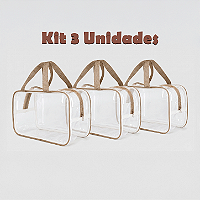 Kit 3 Bolsa Necessaire Transparente Feminina Organizadora - Bege