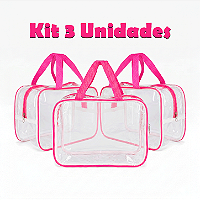 Kit 3 Bolsa Necessaire Transparente Feminina Organizadora - Pink