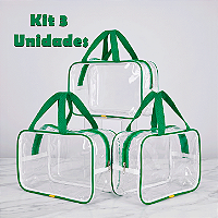 Kit 3 Bolsa Necessaire Transparente Feminina Organizadora - Verde